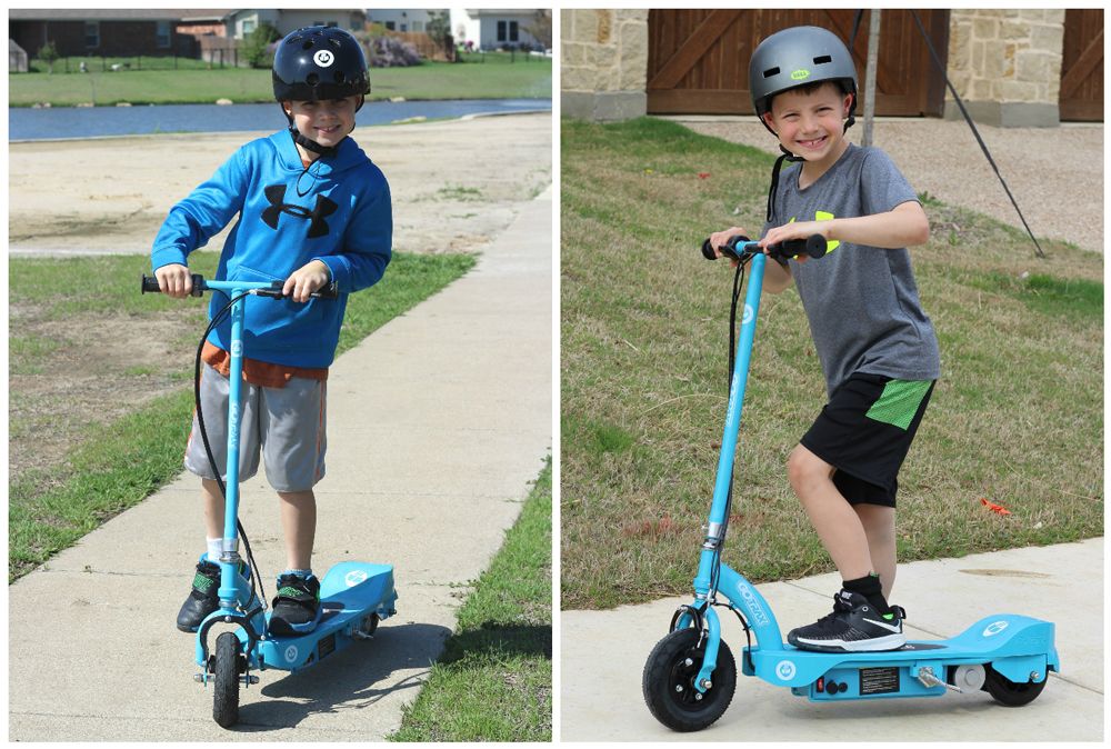 collage of a young boy wearing a gotrax glider cadet electric scooter