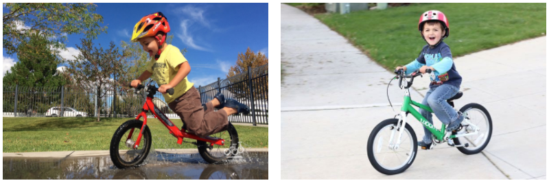 Same child on the balance bike and a pedal bike
