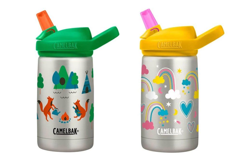 Camelbak Eddy 保温水瓶。 绿狐纹和黄彩虹纹