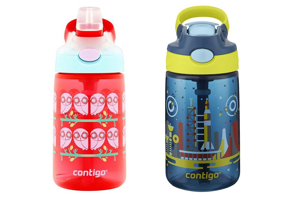 Contigo Kids Autospout Water Bottle 14oz Easy-Clean and Dishwasher Safe Ideal for Travel and Activities Leak and Spill Proof Bottles Press The Button For Pop Up Straw 3 Pack Plastic 
