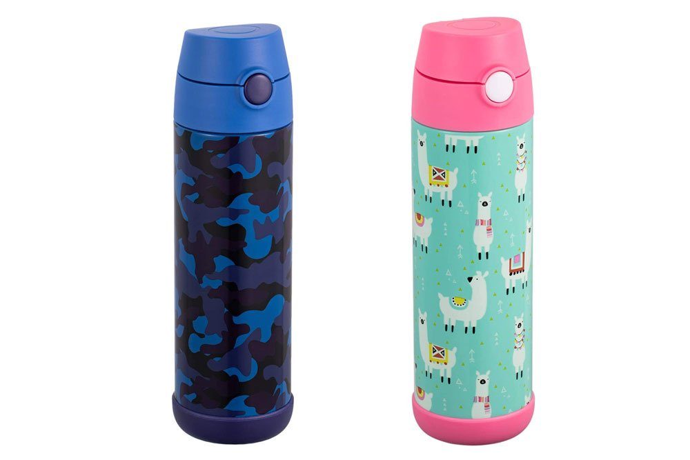 蓝色迷彩和粉红色美洲驼的 Snug Flask 水瓶