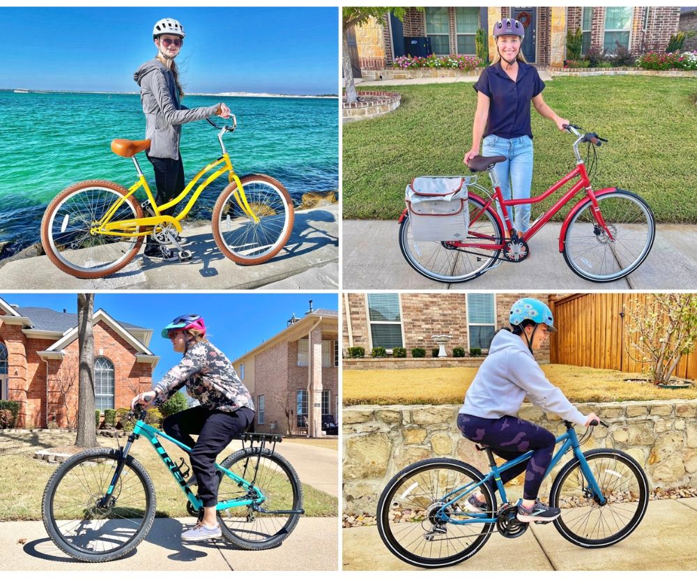 Collage of 4 different womens bikes by Retrospec, Priority, Trek, and REI Co-op Cycles