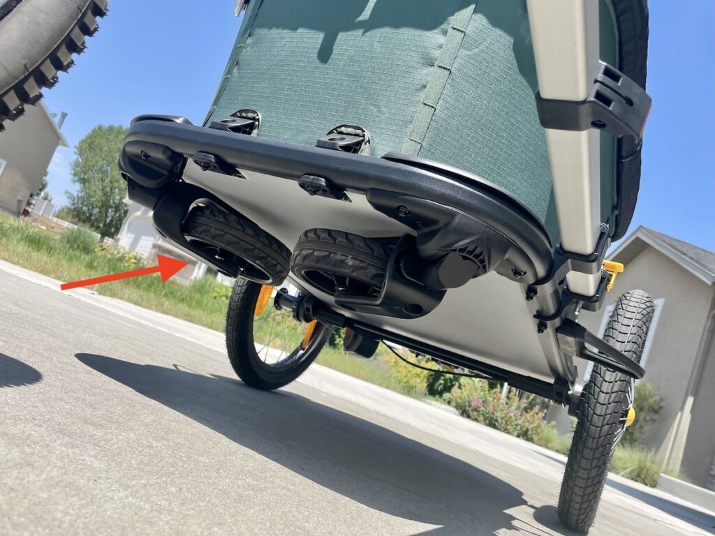 caster wheels tucked up under the Burley Hopper