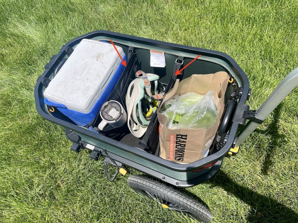 burley hopper divided into three sections with the optional interior organizer