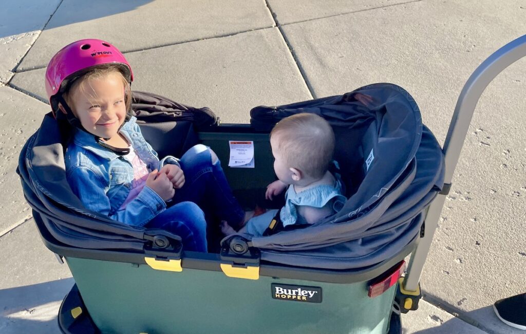 burley hopper with a 5 and 1 year old