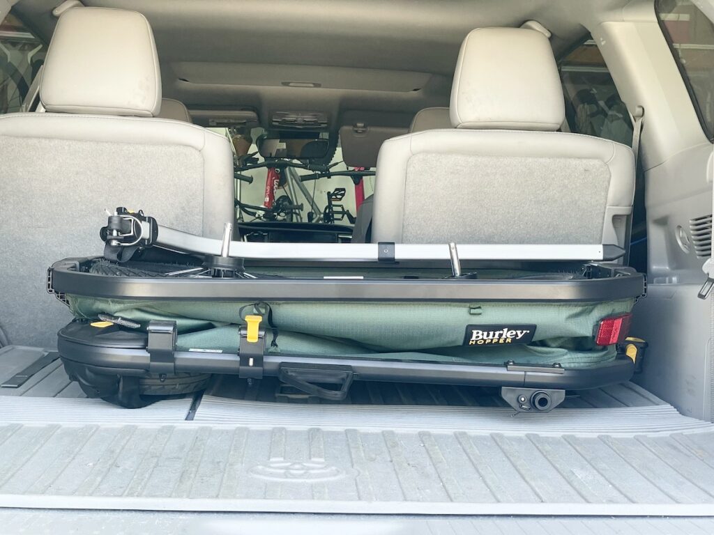 burley hopper folded in the back of a trunk