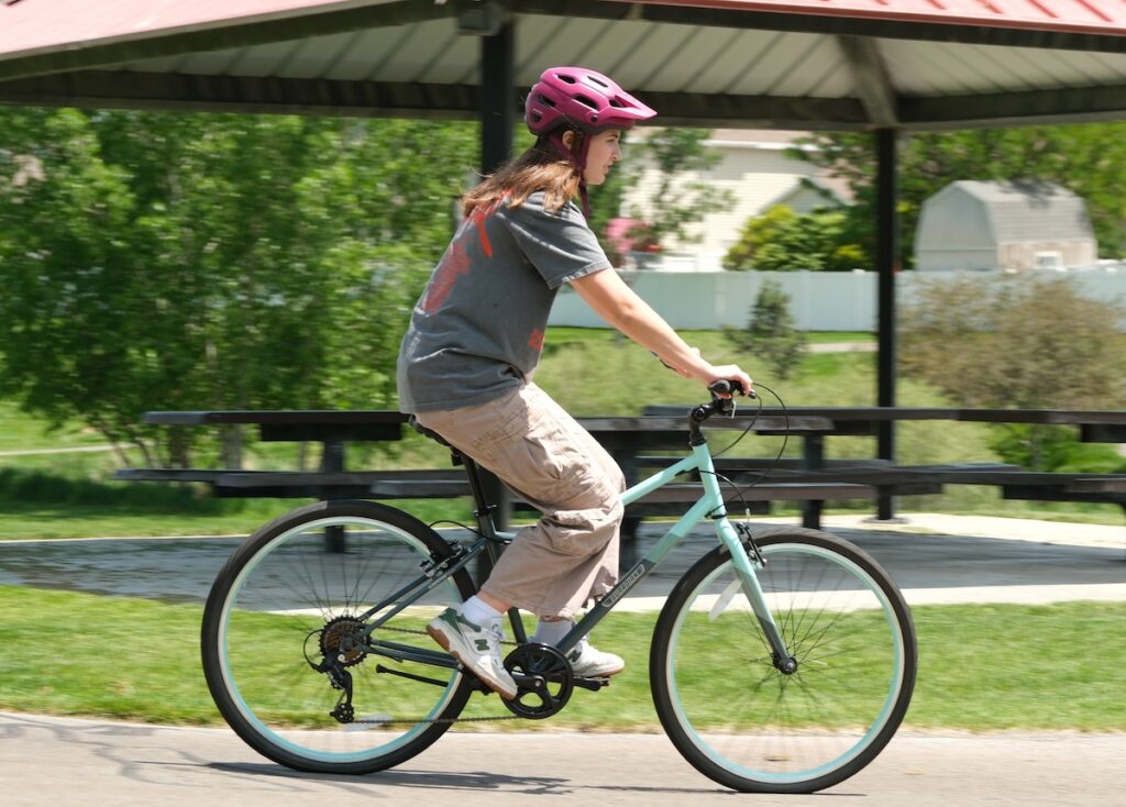 5’6” women riding the Guardian Adult Small Bike