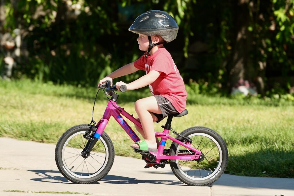 4 year old riding the Prevelo Alpha One pedal bike