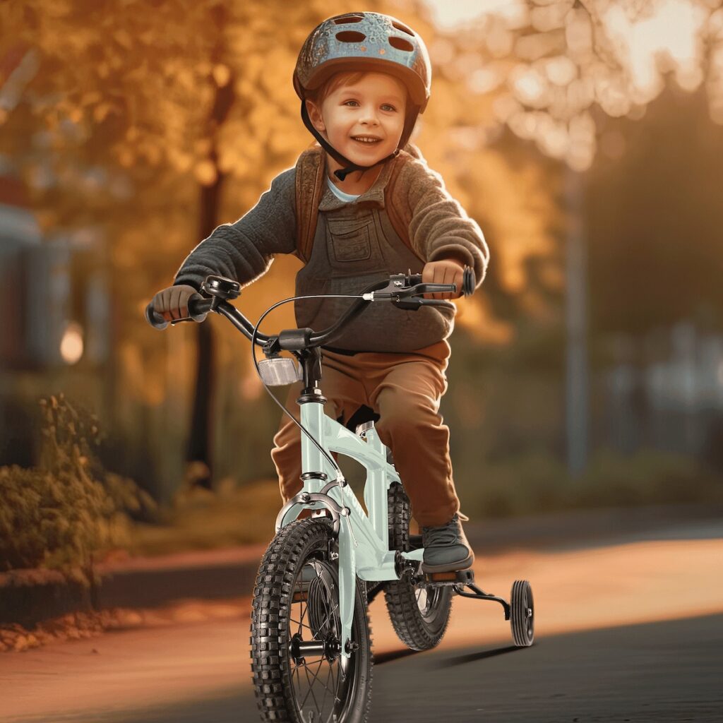 image of fake child on a bike